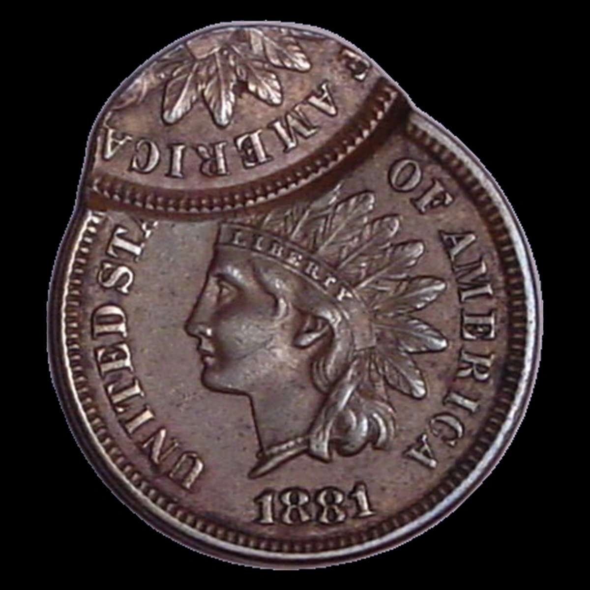 1881 Indian Cent: double strike with an off-center second impression