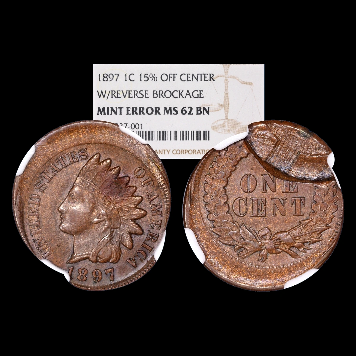 1897 Indian Cent: Brockage