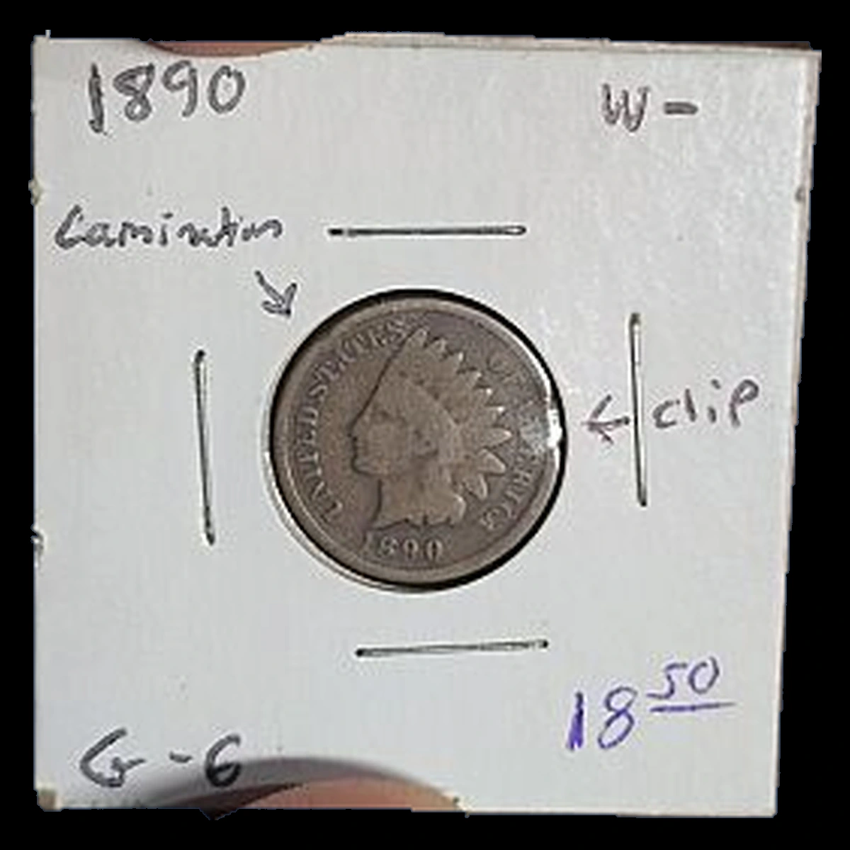 1890 Indian Cent: Clipped Planchet