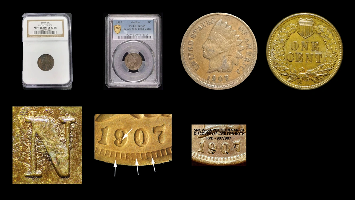 1907 Penny Errors — error coin photographs