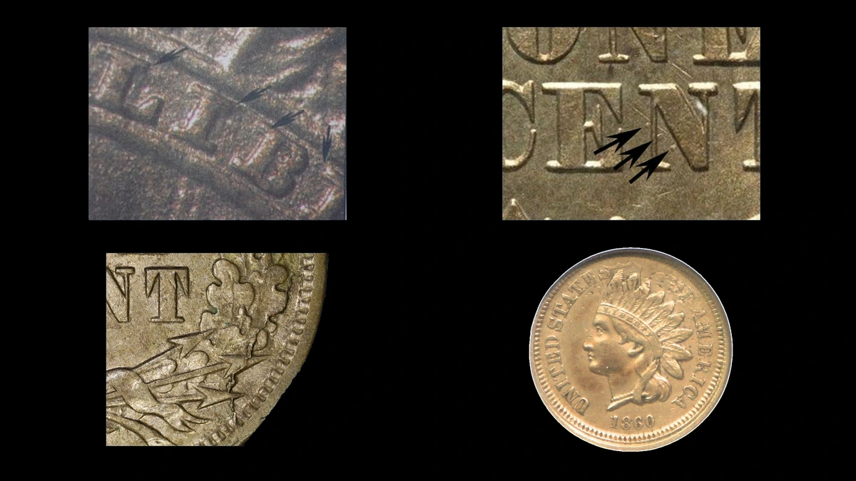 1860 Penny Errors — error coin photographs