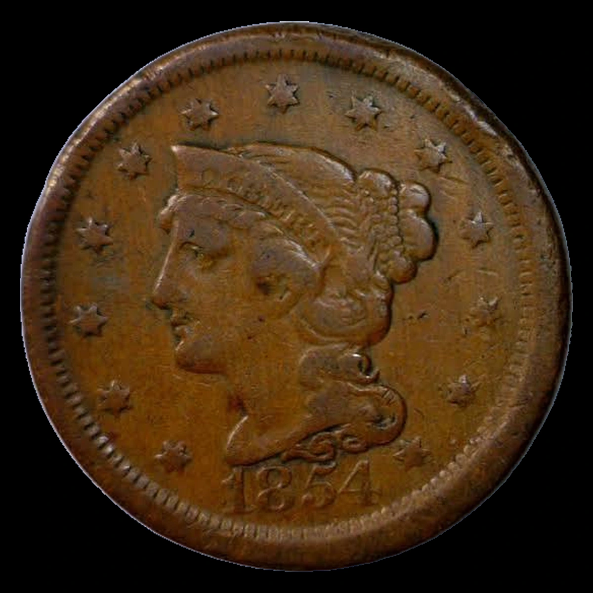1854 Braided Hair Cent: Misaligned Die