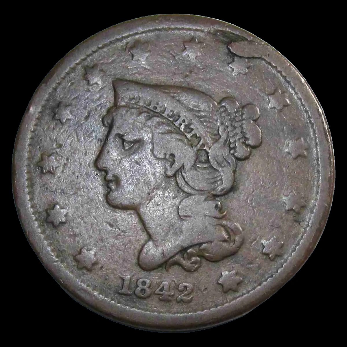 1842 Braided Hair Cent: Lamination / Split Planchet