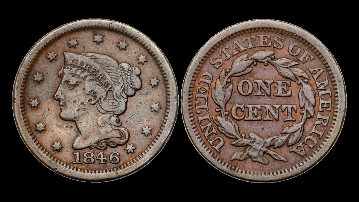 1846 Braided Hair Cent: Die Break / Cud
