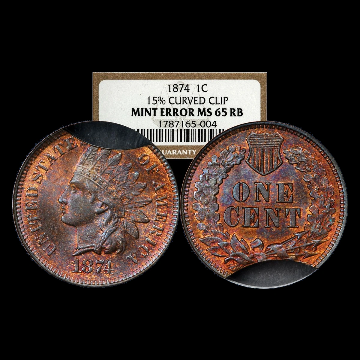 1874 Indian Cent: Clipped Planchet