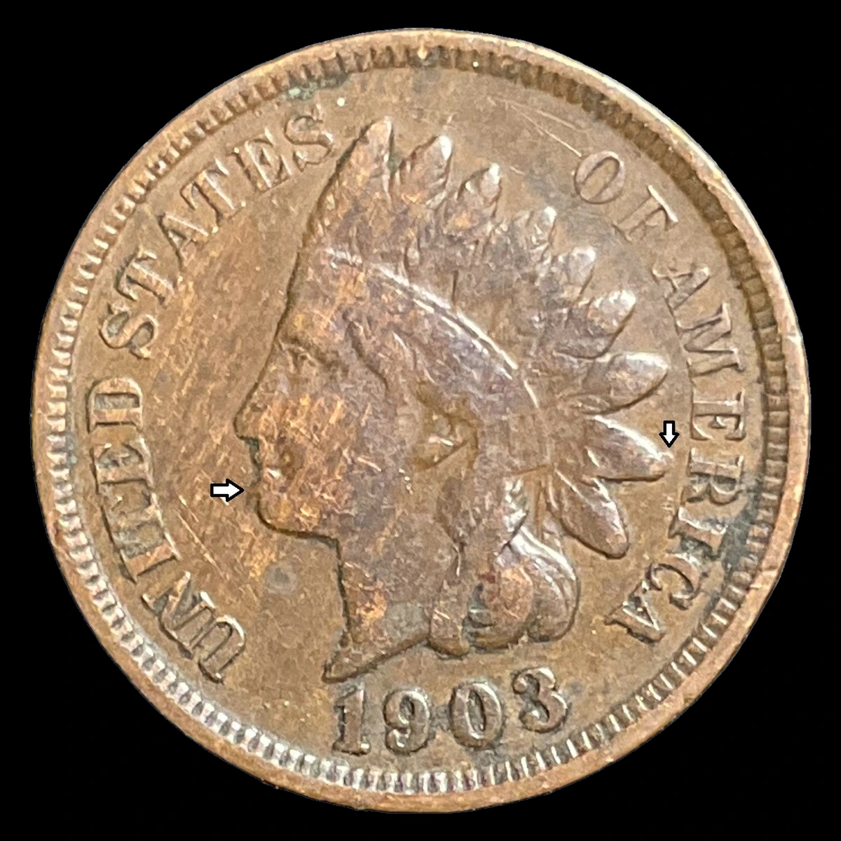 1903 Indian Head Penny: Die Chip