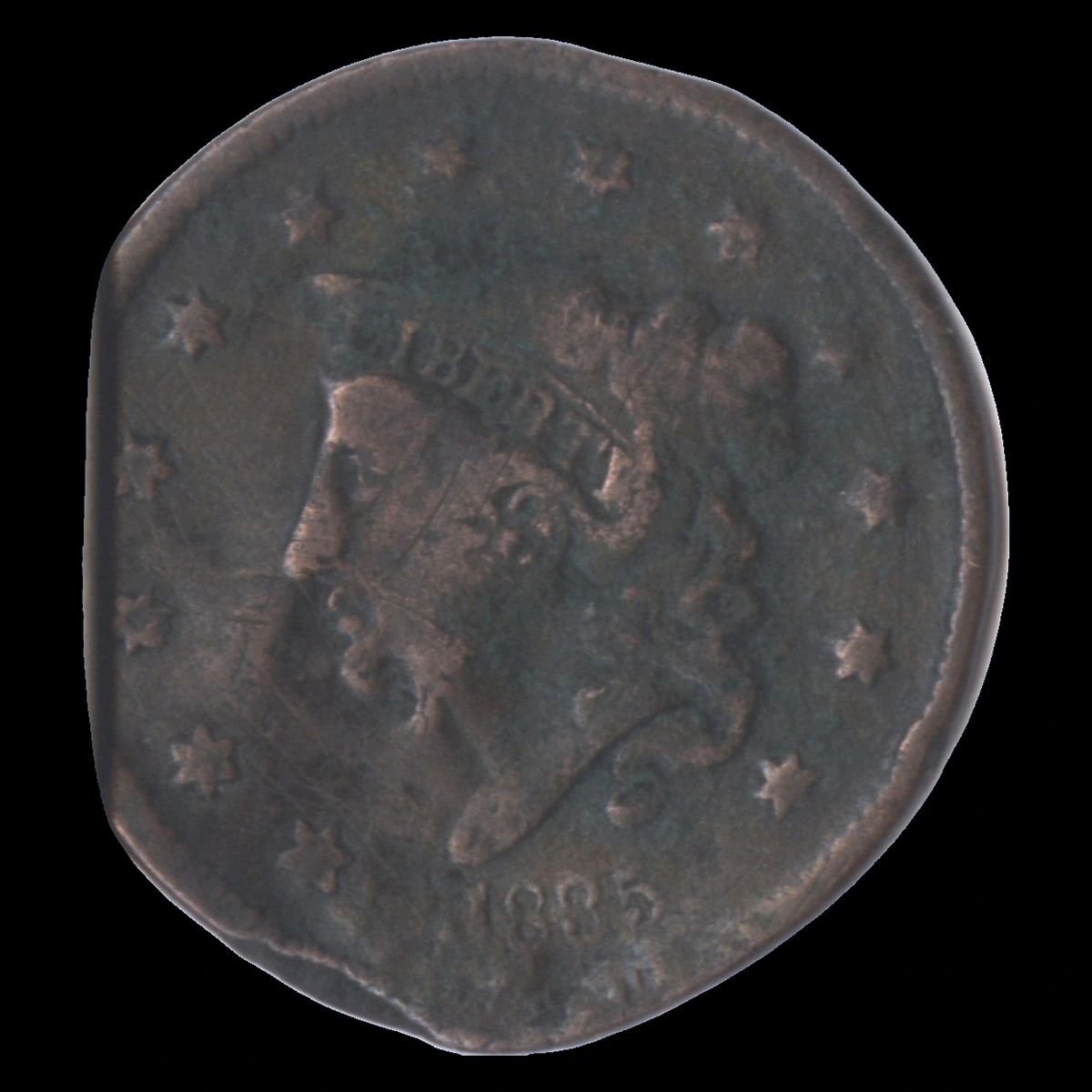 1835 Coronet Head Cent: Planchet Crack