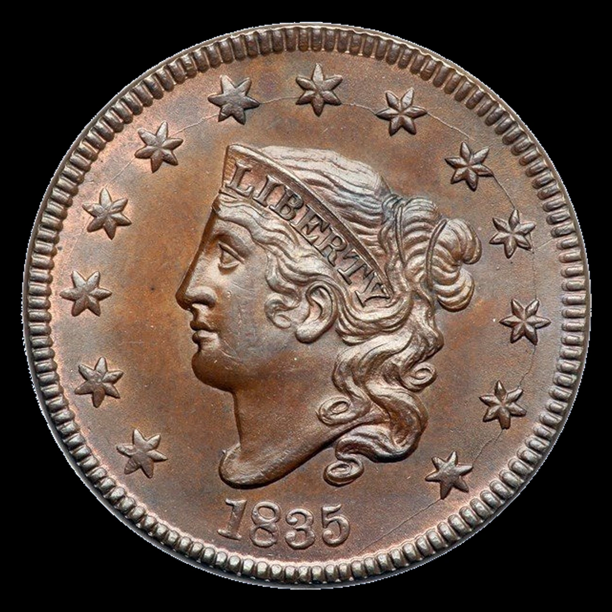 1835 Coronet Head Cent: Die Crack