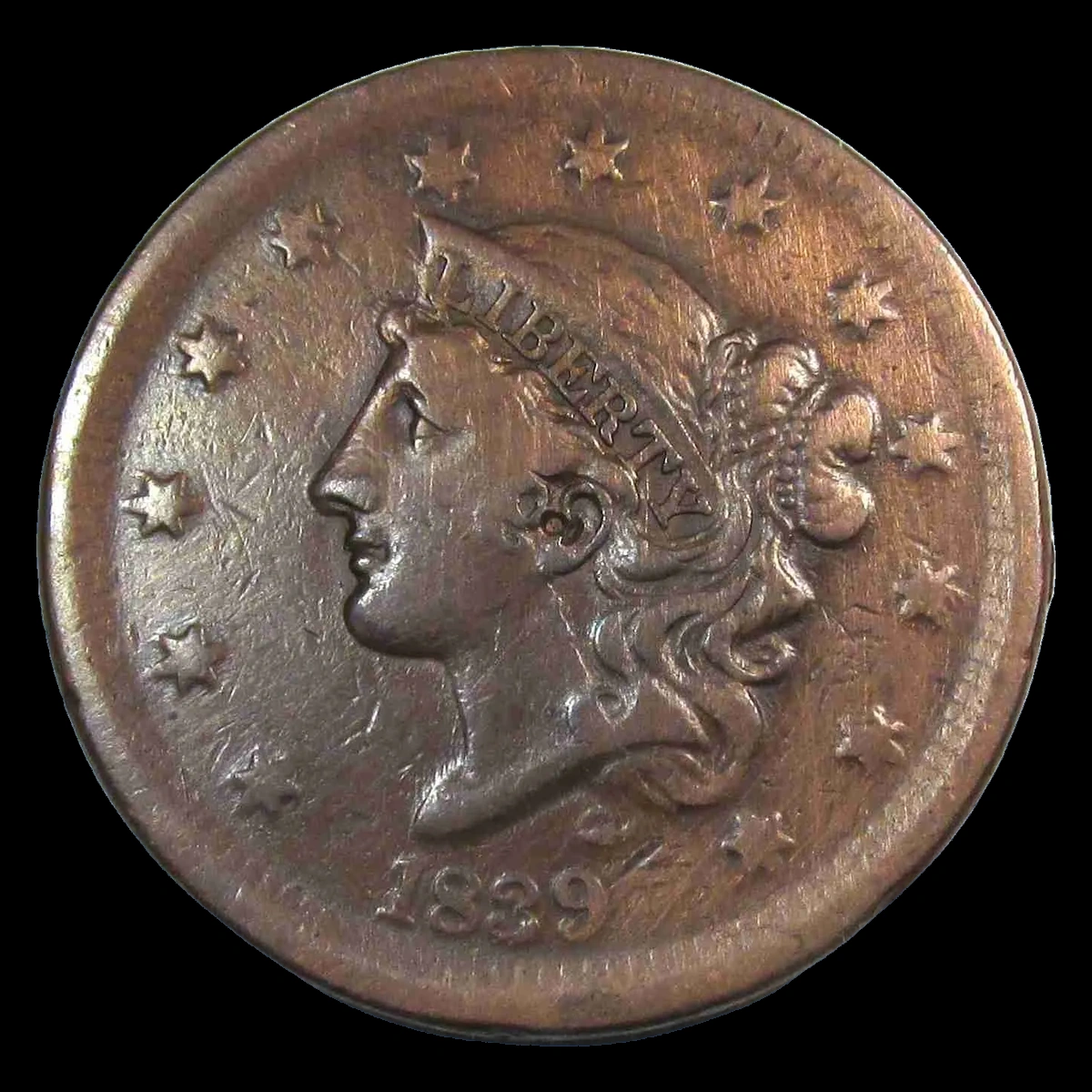 1839 Coronet Head Cent: Die Crack