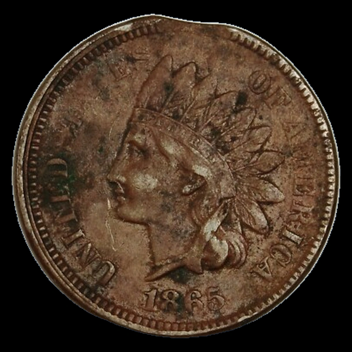 1865 Indian Cent: Clipped Planchet