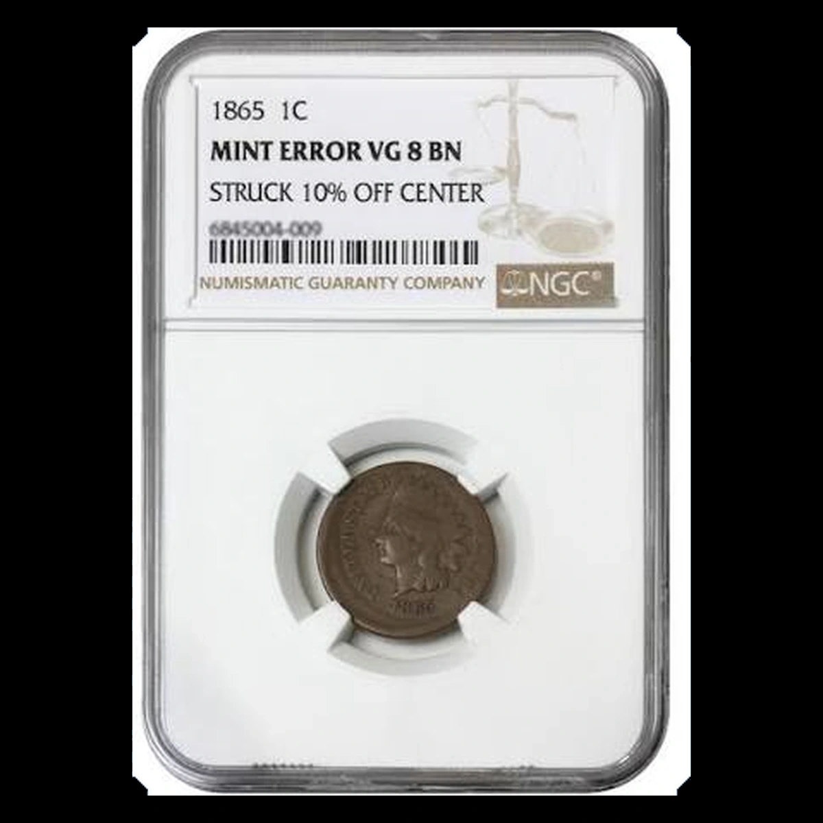 1865 Indian Cent: Off Center Strike