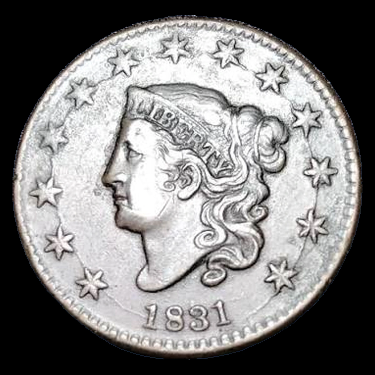 1831 Coronet Head Cent: Die Crack