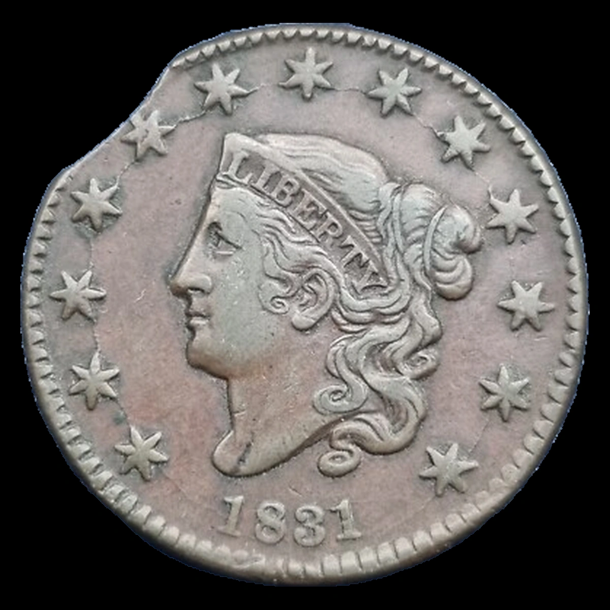 1831 Coronet Head Cent: Clipped Planchet