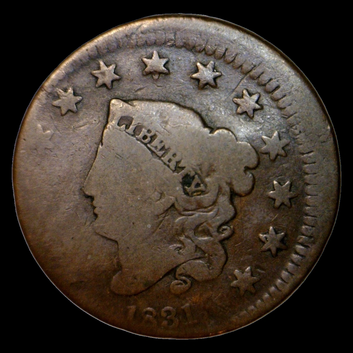 1831 Coronet Head Cent: Off-Center Strike