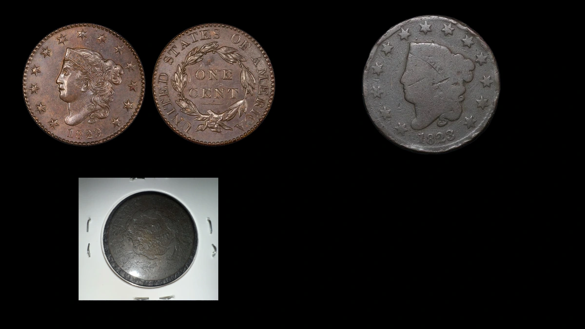 1823 Penny Errors — error coin photographs