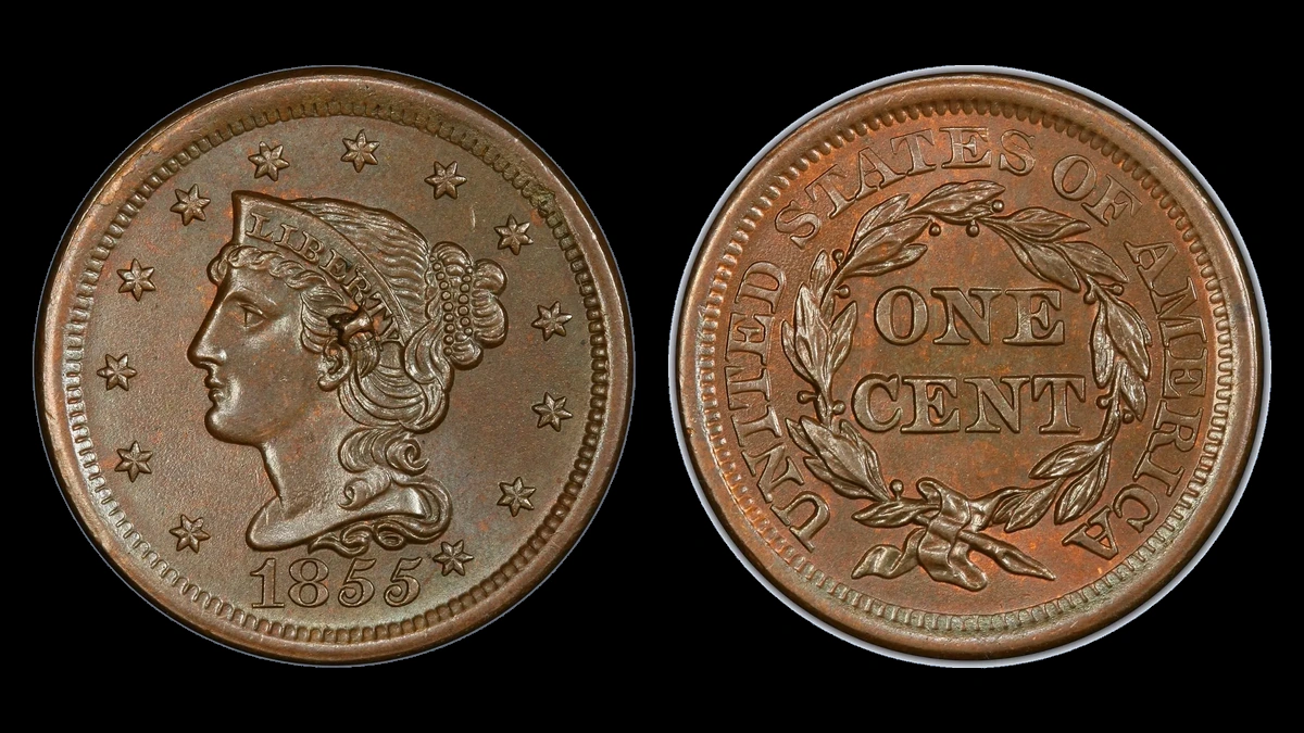 1855 Braided Hair Cent: Die Chip