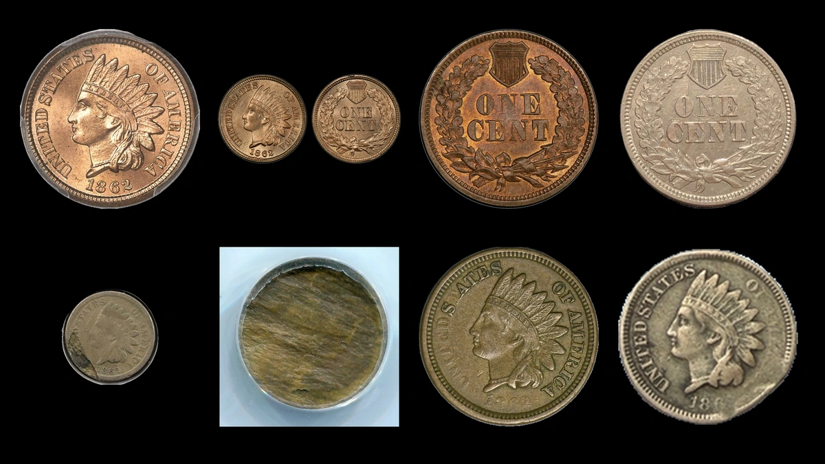 1862 Penny Errors — error coin photographs