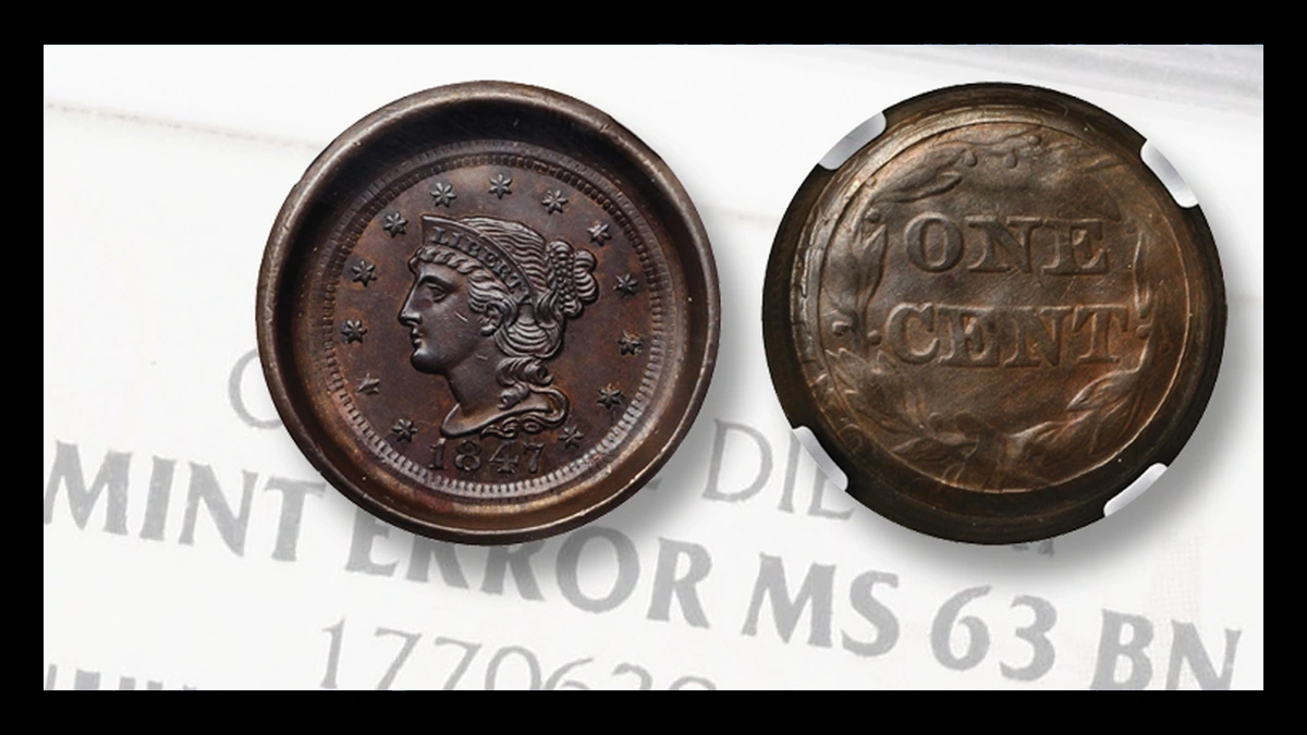 1847 Braided Hair Cent: Die Cap