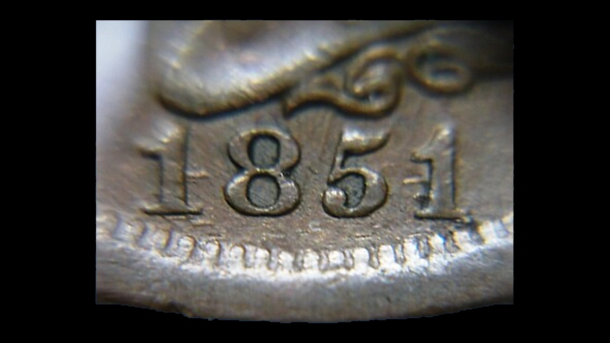 1851 Braided Hair Cent: Repunched Date