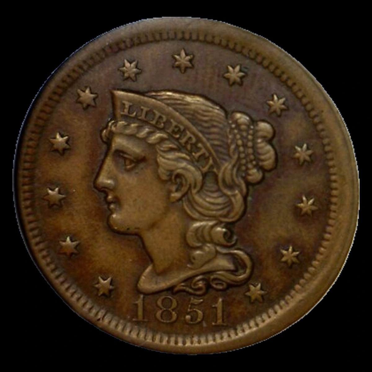 1851 Braided Hair Cent: Broadstrike