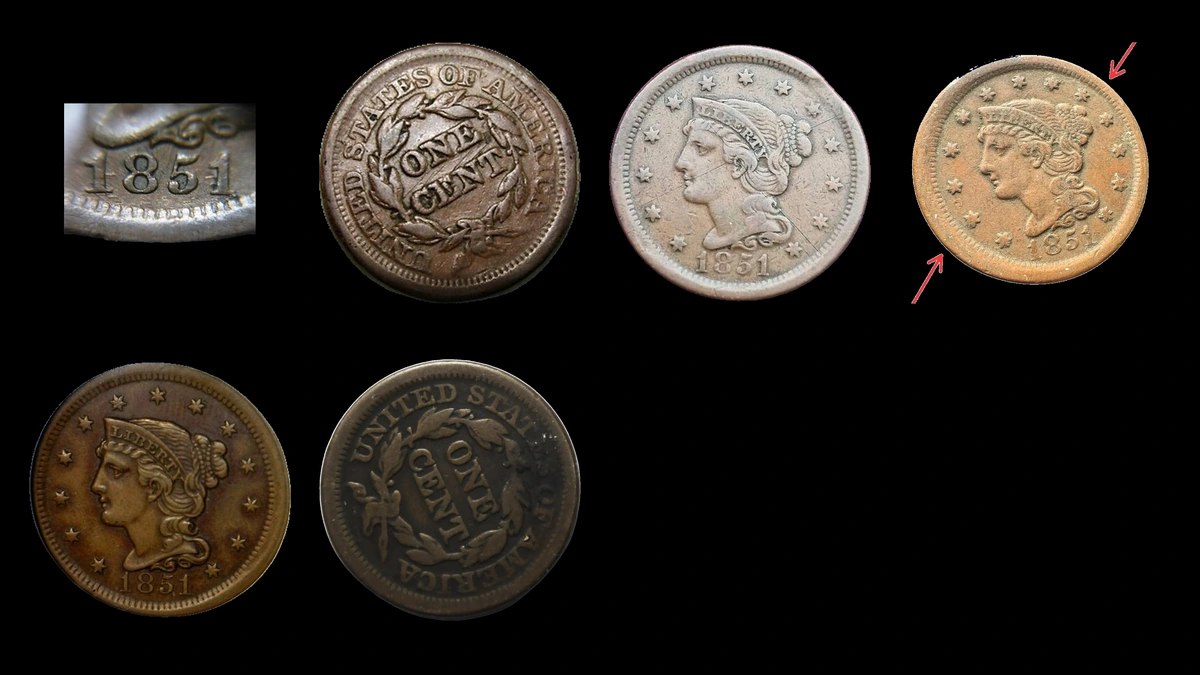 1851 Penny Errors — error coin photographs