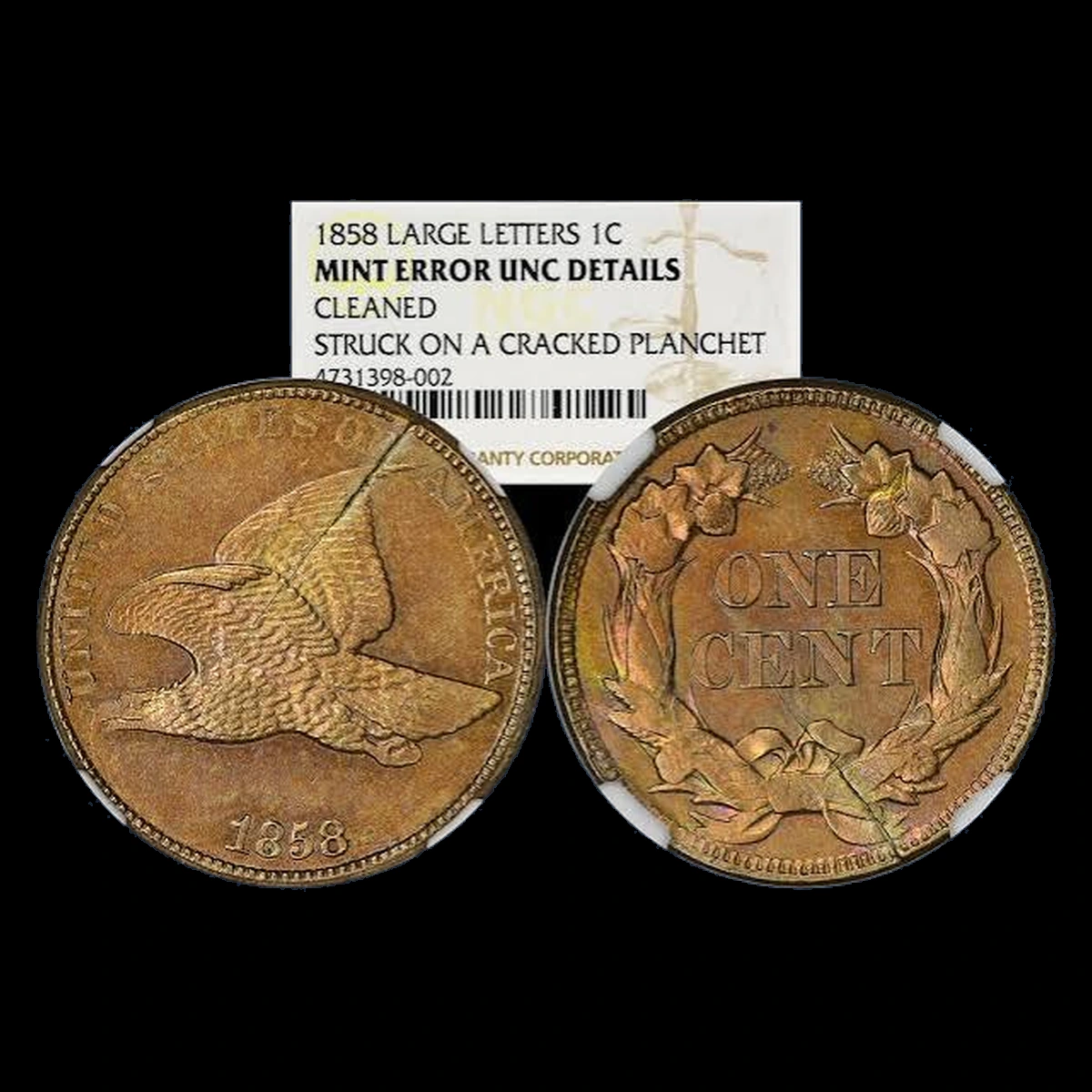 1858 Flying Eagle Cent: Planchet Crack