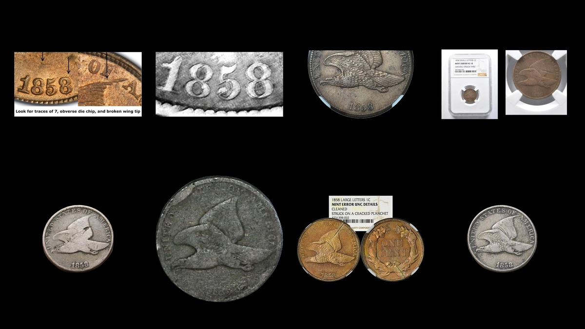 1858 Penny Errors — error coin photographs
