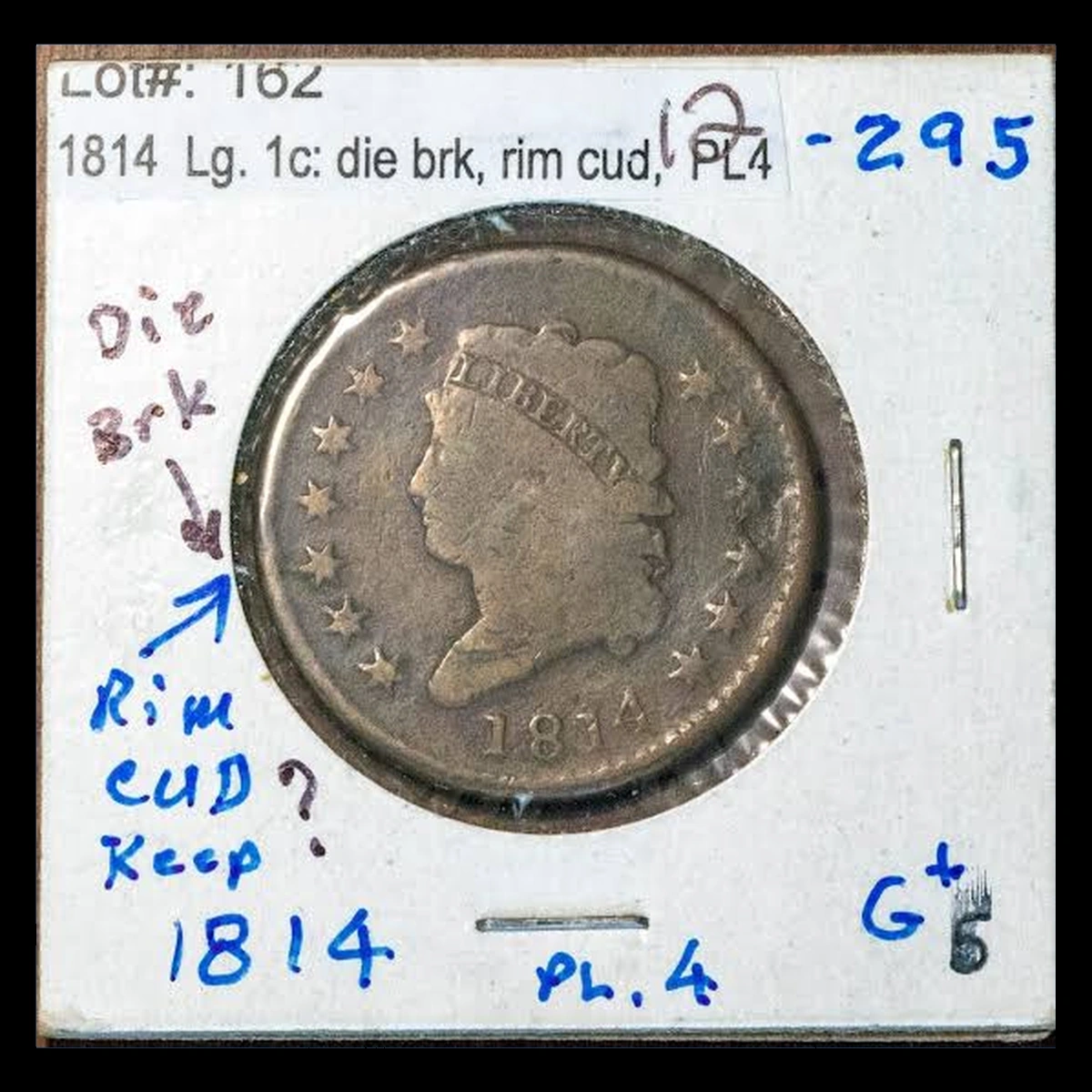 1814 Classic Head Cent: Die Break / Cud