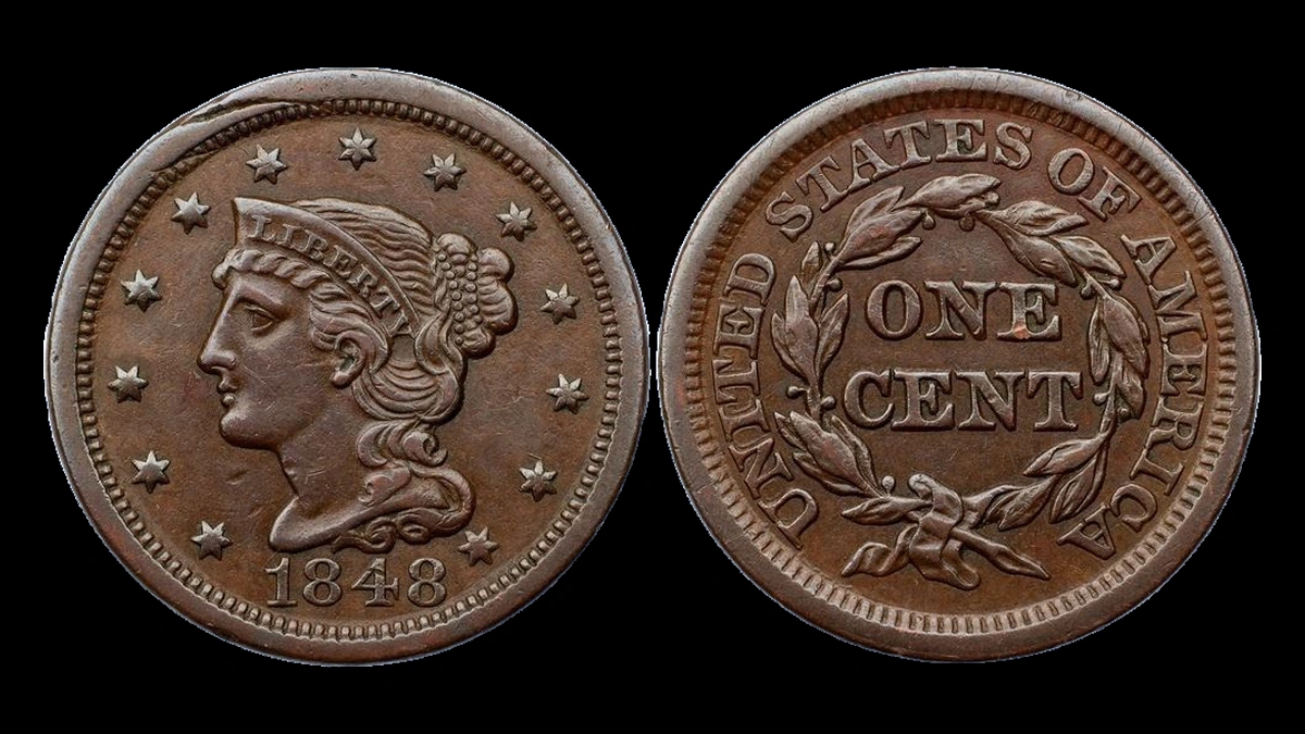 1848 Braided Hair Cent: Planchet Flaw