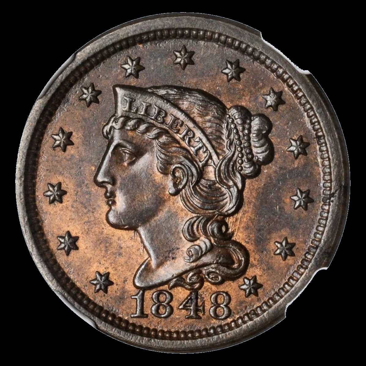1848 Braided Hair Cent: Repunched Date