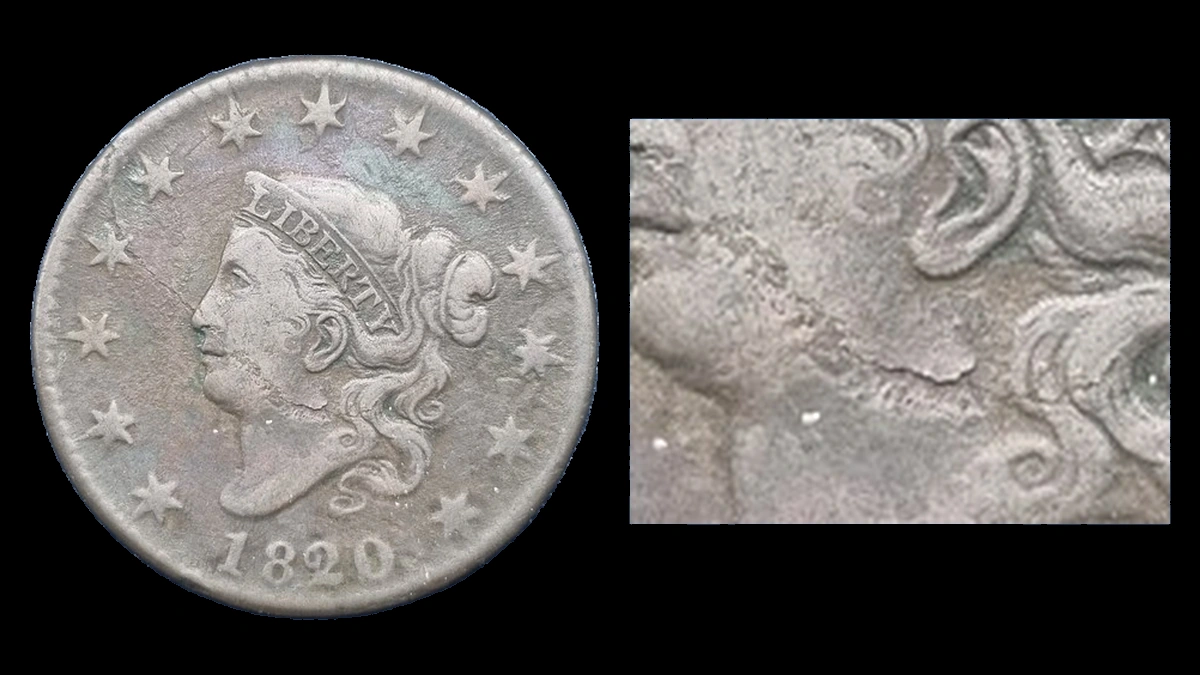 1820 Coronet Head Cent: Lamination / Split Planchet