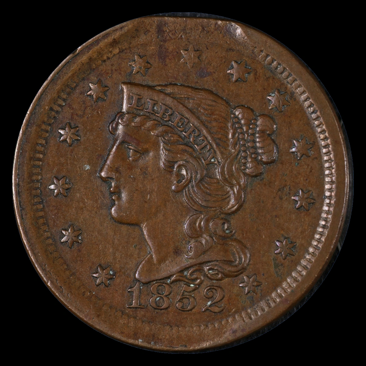 1852 Braided Hair Cent: Clipped Planchet