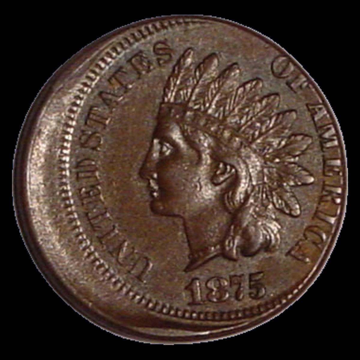 1875 Indian Cent: Off Center Strike