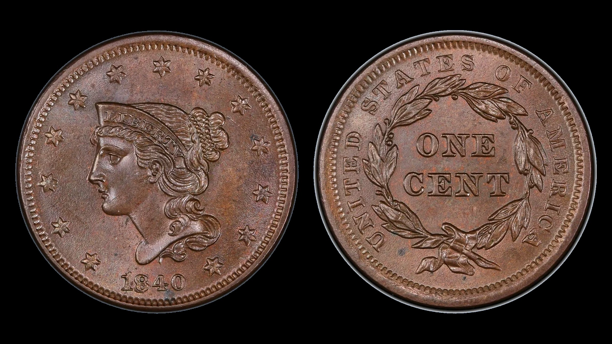 1840 Braided Hair Cent: Repunched Date