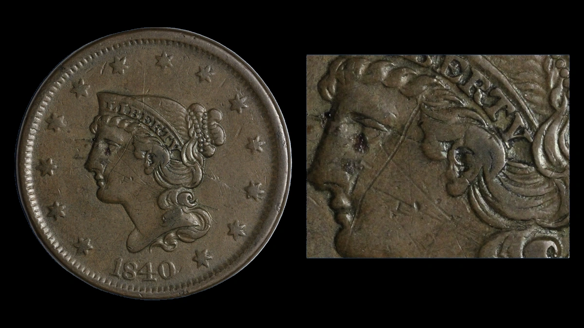 1840 Braided Hair Cent: Die Crack