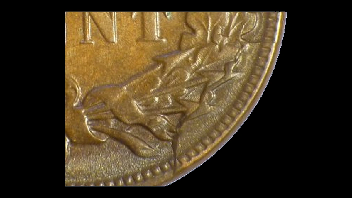 1883 Indian Head Penny: Die Break / Cud