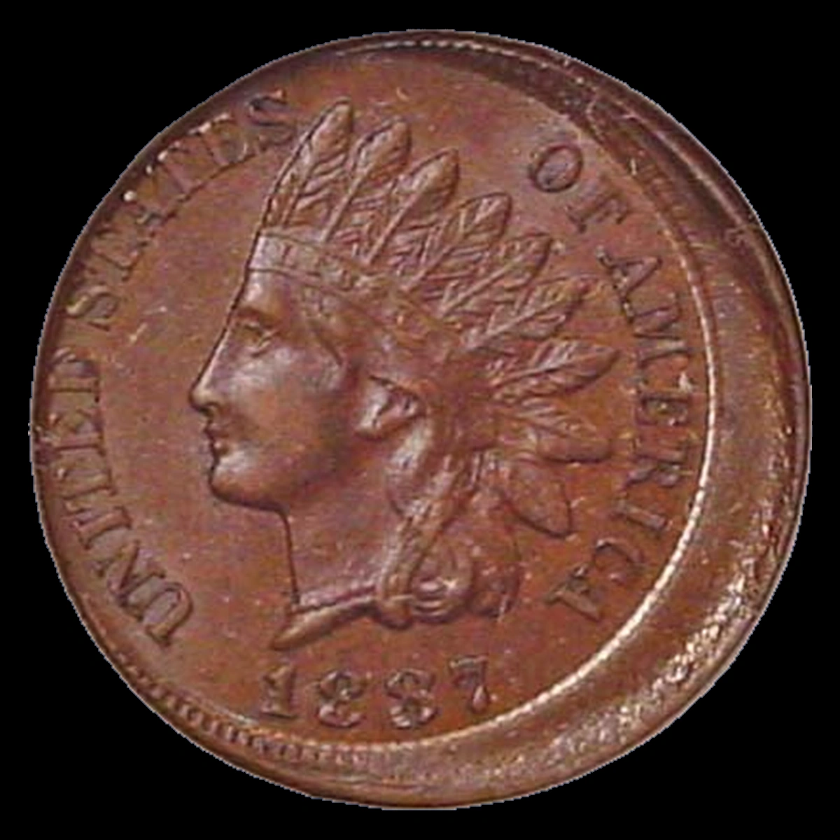 1887 Indian Cent: off-center strike