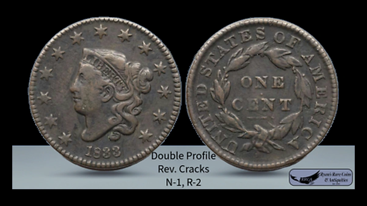 1833 Coronet Head Cent: Die Crack