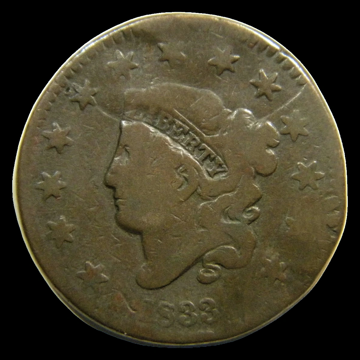 1833 Coronet Head Cent: Brockage