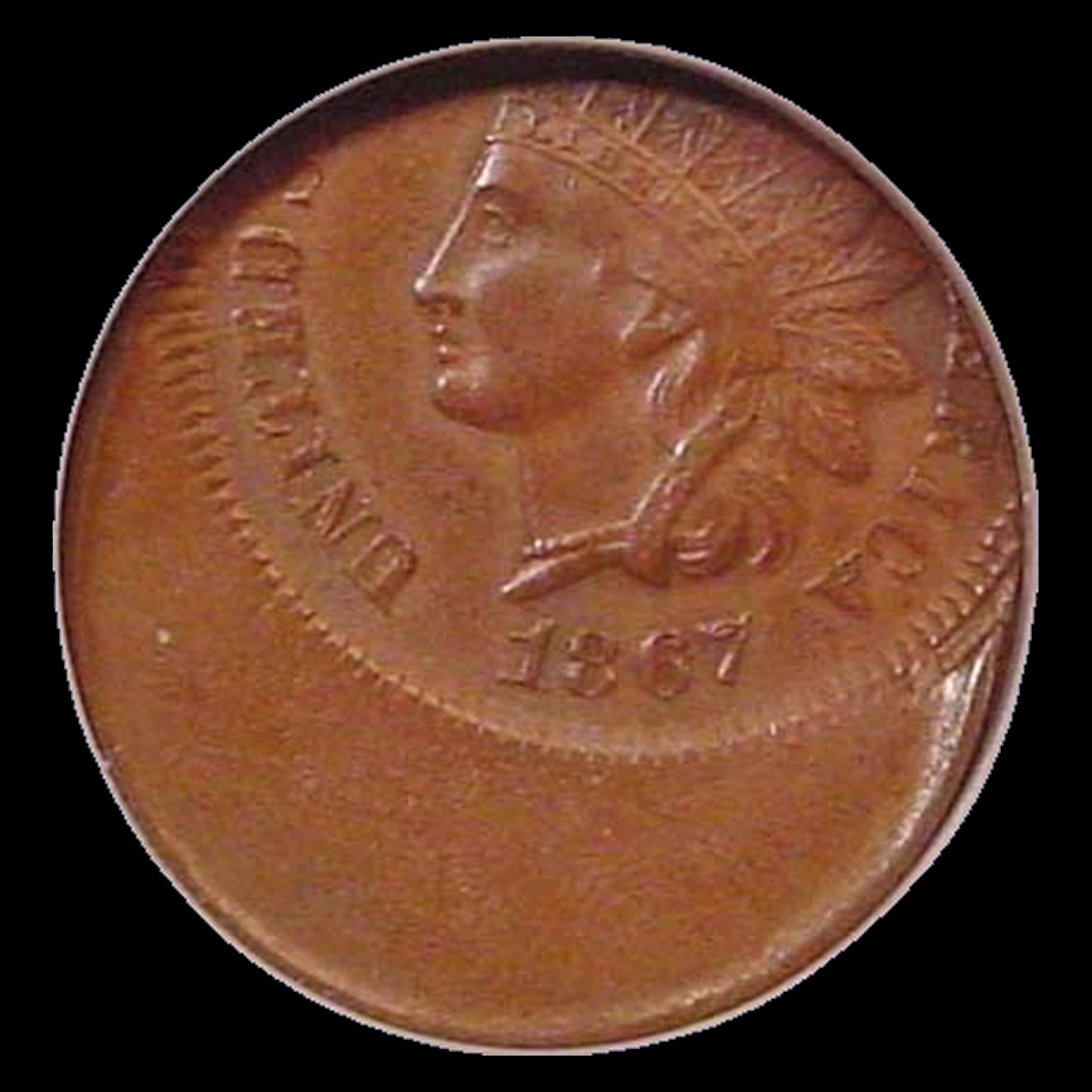 1867 Indian Cent: Off Center Strike