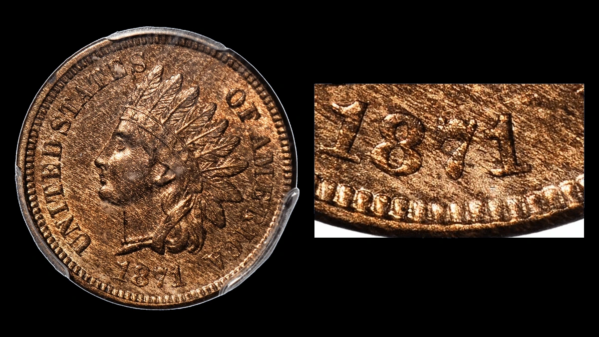 1871 Indian Head Penny: Repunched Date
