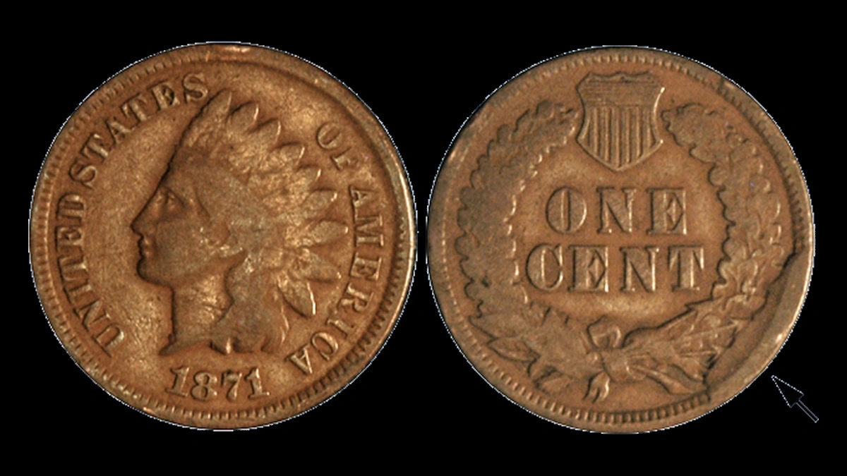 1871 Indian Head Penny: Die Break / Cud