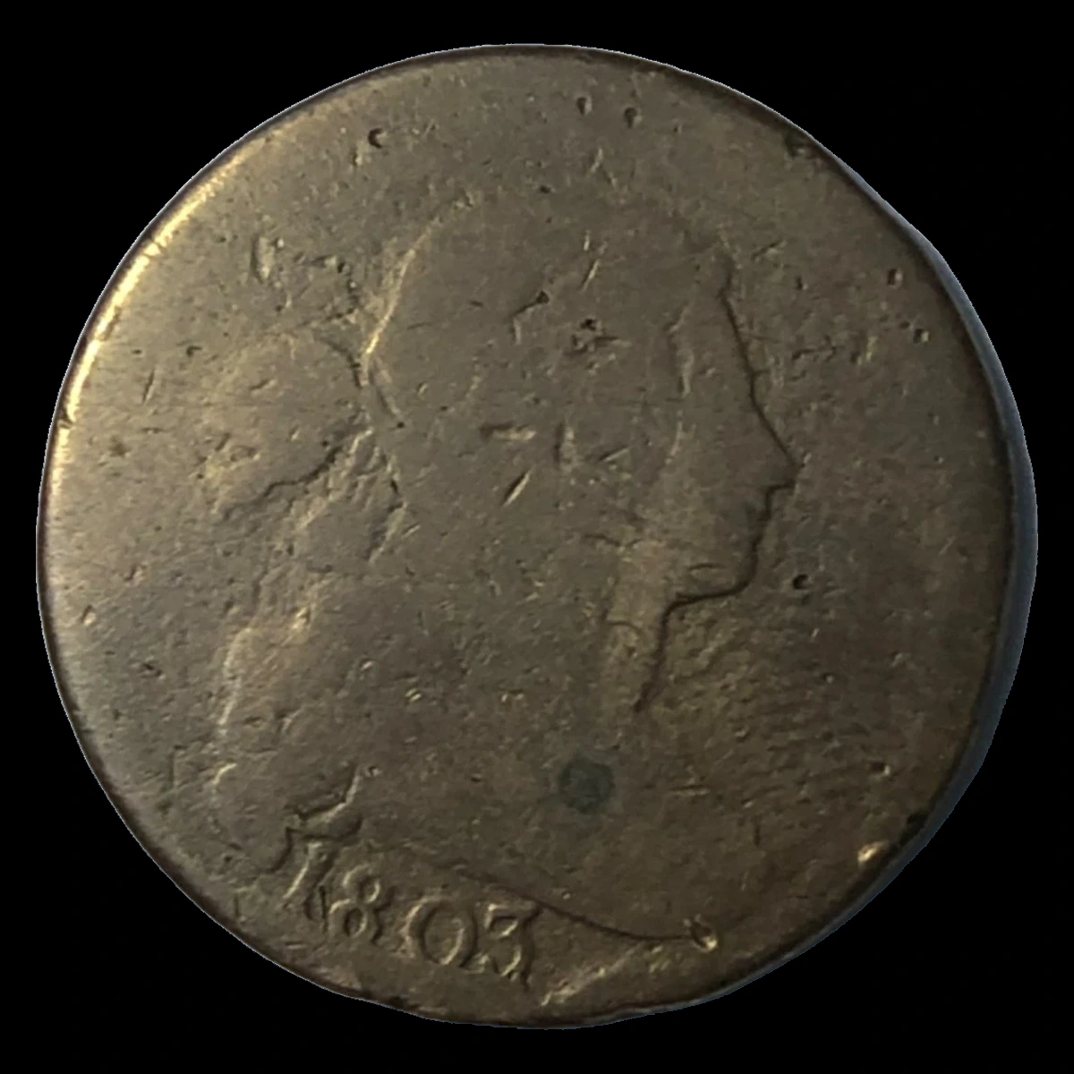 1803 Draped Bust Cent: Die Break