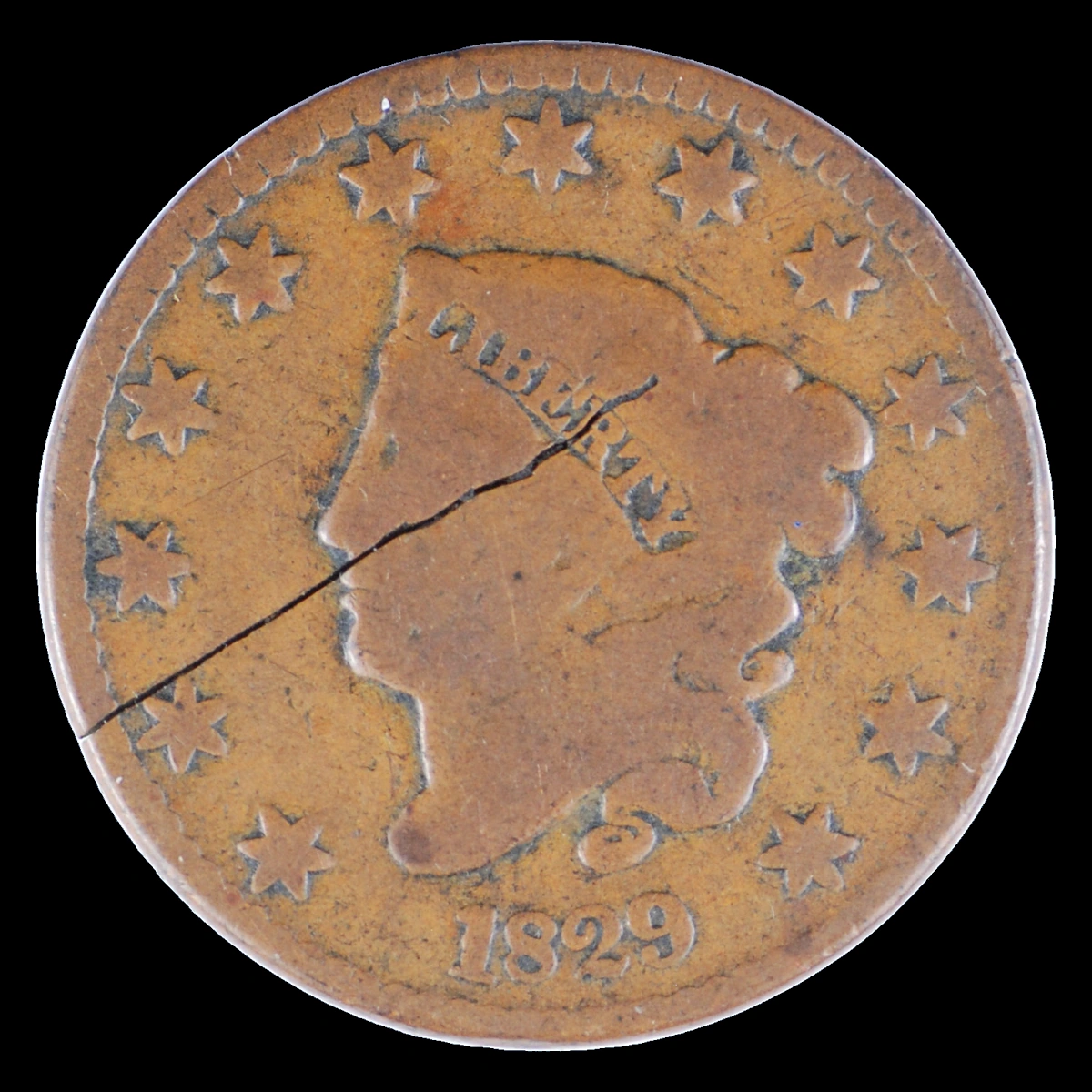 1829 Coronet Head Cent: Planchet Crack