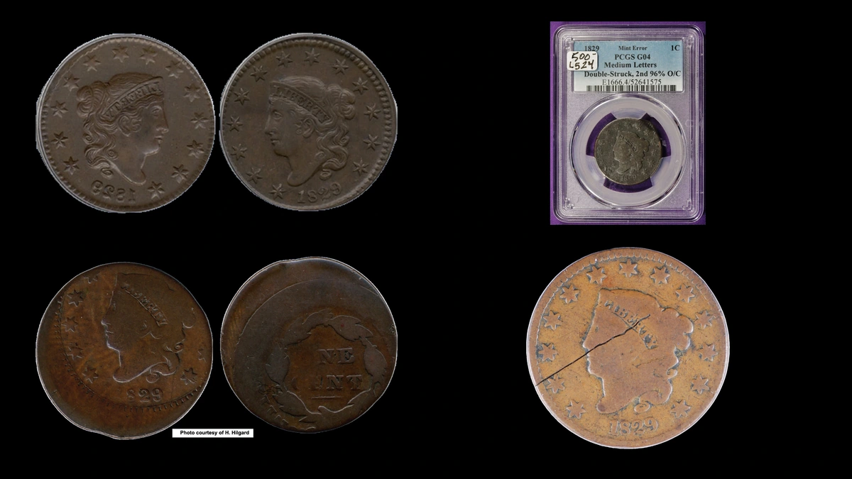 1829 Penny Errors — error coin photographs