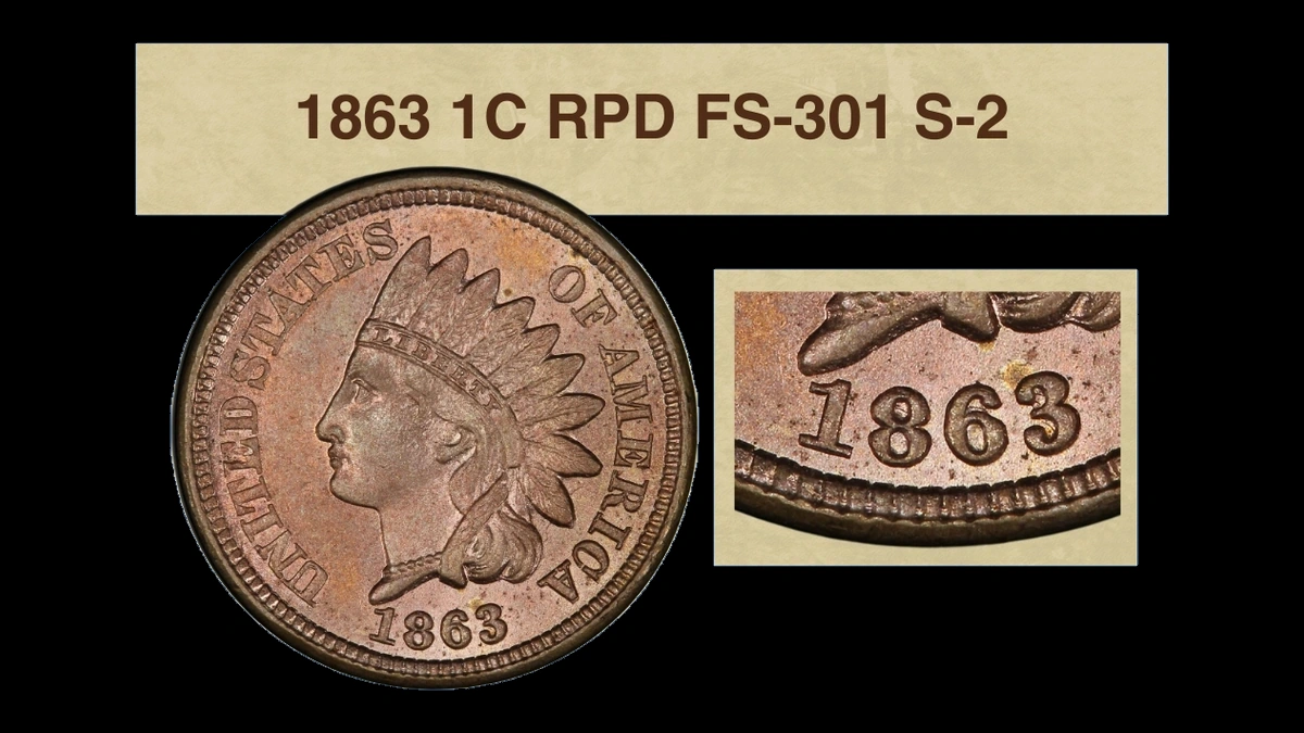 1863 Indian Head Penny: Repunched Date