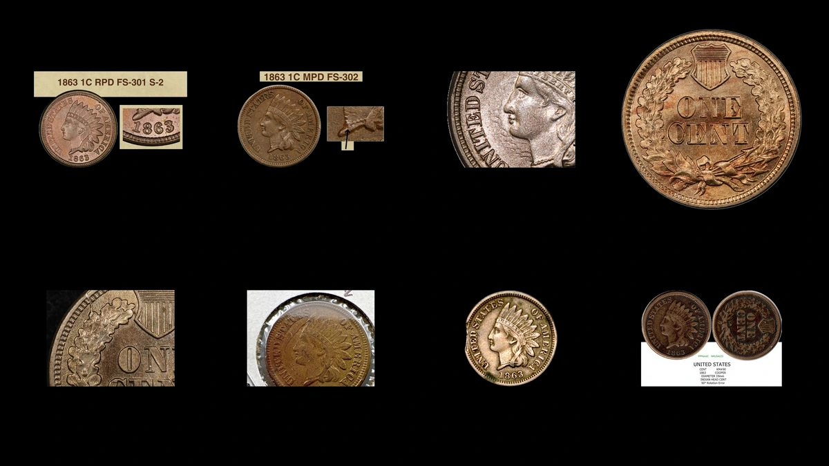 1863 Penny Errors — error coin photographs