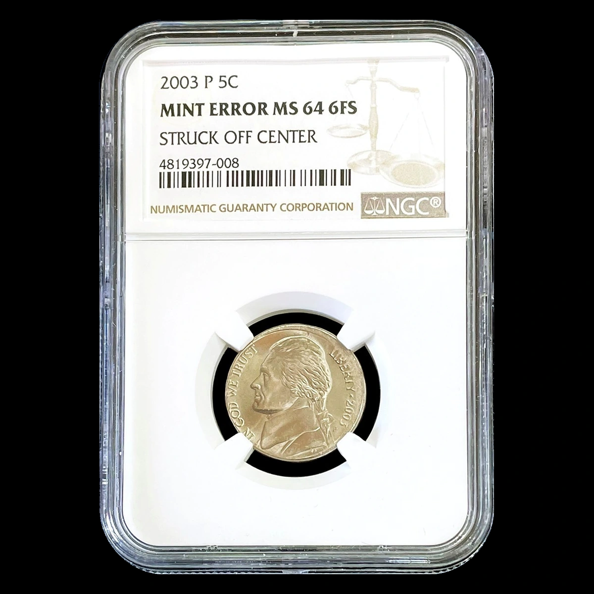 2003 Jefferson Nickel: Off-center strike