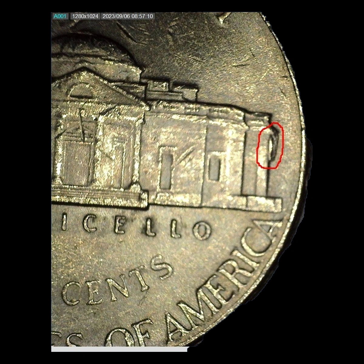 2003 Jefferson Nickel: Die Crack / Die Chip