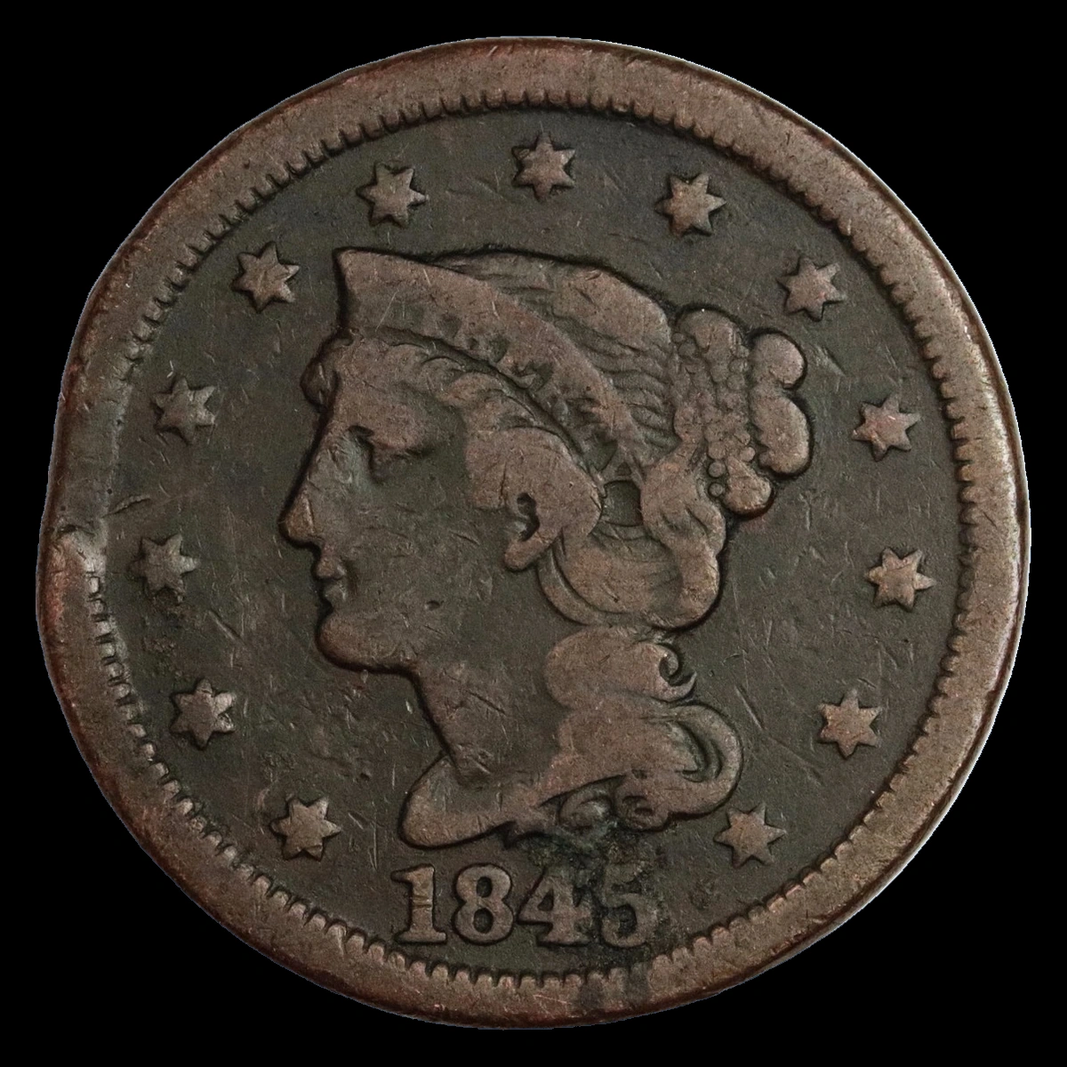 1845 Braided Hair Cent: Clipped Planchet